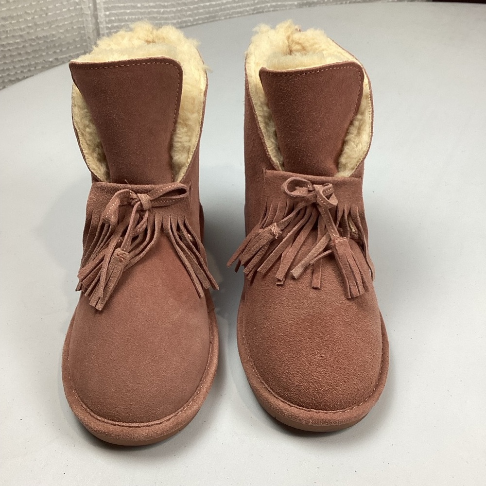 Bearpaw Christie Wide Suede Sheepskin Pink Winter Ankle Boots Booties